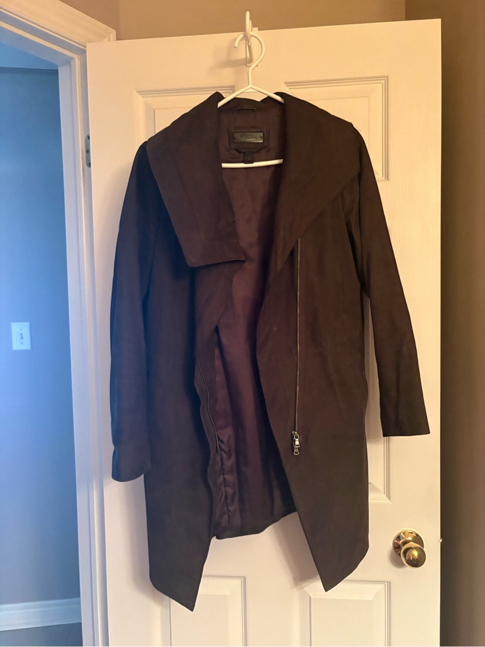 Danier Brown Suede-Look Asymmetrical Draped Coat